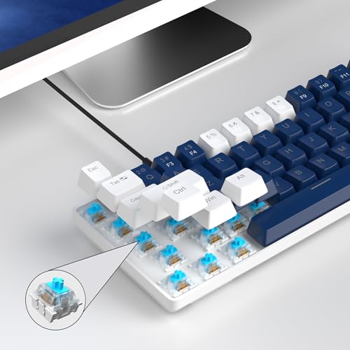 MageGee Portable 60% Mechanical Gaming Keyboard, MK-Box LED Backlit Compact 68 Keys Mini Wired Office Keyboard with Blue Switch for Windows Laptop PC Mac - Blue/White - color: Blue/Blue Switch