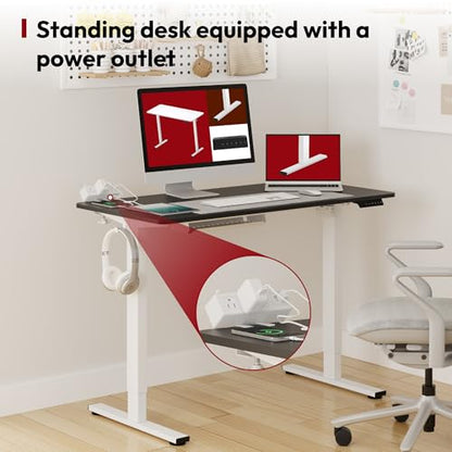 SANODESK Electric Standing Desk with Desk Clamp Power Strip 40"x 24" Whole-Piece Desktop Height Adjustable Stand Up Desk with Cable Management Sit Stand Home Office Desk White Frame/Black Top - color: White Frame+black Top, size: 40"x24"
