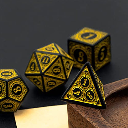 Dice Set D&D-DND Polyhedral Dice (7 Pcs) with Gift Dice Bag for Dungeons and Dragons Role Playing Dice Games RPGs (Dice-Yellow with Black Edge) - color: Dice- Yellow With Black Edge