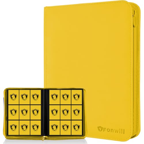 9 Pocket Card Binder, Premium Zip Trading Card Binder, 360 Double Sided Pocket PU Collection Binder, Collector Album, Card Folder for MTG, TCG, Sports Cards, (Yellow) - color: 2-Yellow, size: 9 Pocket 360