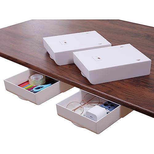 4 Pack Under Desk Drawer Self-Adhesive Desktop Storage Organizer, Hidden Attachable Slide Out Desk Drawer, Under Table Tray for Pencil Pen Stationery Office Organization, White - color: White, size: 4pcs-Upgrade