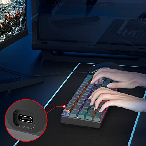 60 Percent Gaming Keyboard Mechanical with Linear Red Switch, 65% Wired Ultra-Compact Mini Keyboard Rainbow with PBT Keycaps for Ps4/Ps5/Xbox(68 Green) - color: 68 Green/red swicth