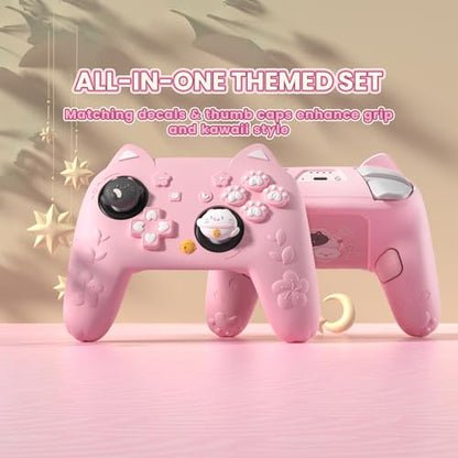 PlayVital for Nintendo Switch 2 Pro Controller Silicone Cover – Cherry Blossoms Kitten Cute Protective Skin Case for Switch 2 Pro Controller w/Back Button Cap & Thumb Grip & Sticker - Pink - color: Pink