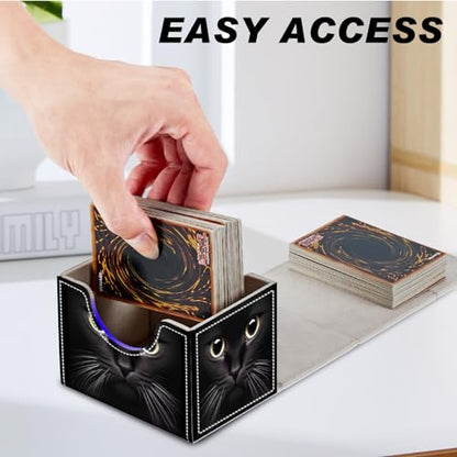 Card Game Storage Box TCG Deck Box MTG Card Box Organizer Trading Card Case Commander Deck Box TCG Card Storage Box Magnetic Closure Creative Pattern Up to 200 Cards, Cute Black Cat With Big Eyes - color: Cute Black Cat With Big Eyes
