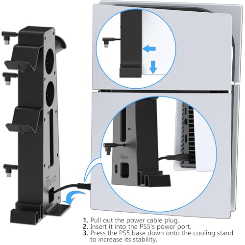 PS5 Slim Charging Station with Cooling Fan and Dual Controller Charger, RGB PS5 Slim Stand with Headset Holder & PS Portal Dock, Compatible with PS5 Slim Disc/Digital Console Gaming Accessories