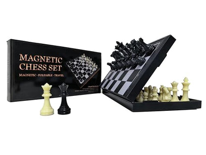 9.6" Magnetic Travel Chess Set - Folding Chess Board with Storage Box & 2 Extra Queens - Portable Staunton Chess Set for Kids & Adults Beginners - Compact Learning Chess Set for Road Trips & Travel