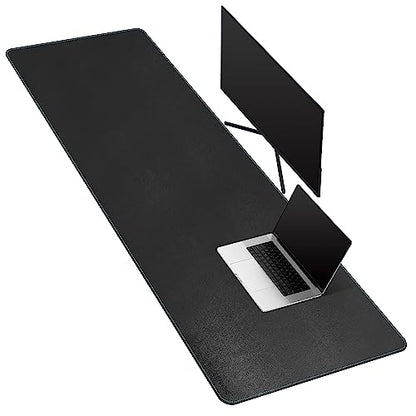 CENNBIE Leather Desk Mat Large, 63" x 19.6" Desk Pad Protector(Black) | Premium stitched edges resist wear. Easy to clean. Protects desk from spills, stains ,scratches. Smooth glide. Office & home. - color: Black, size: 19.6" x 63"