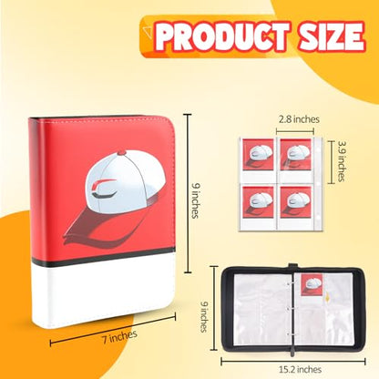 Premium Collectible Trading Card Albums，Card Binder Fits 400 Cards with 50 Removable Sleeves，Display Game Card Case book Holder, Boys Hats Themes - color: 05 red hat