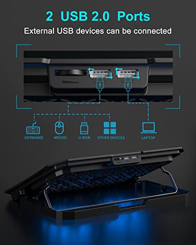 KeiBn Laptop Cooling Pad, Gaming Laptop Cooler 2 Fans for 10-15.6 Inch Laptops, 5 Height Stands, 2 USB Ports (S039) - color: Blue