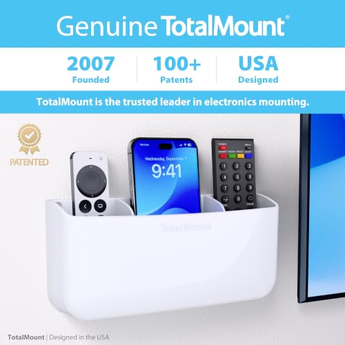 TotalMount Hole-Free Remote Holder – Eliminates Need to Drill Holes in Your Wall (Premium White Holder for 3 or 4 Remotes) - color: White