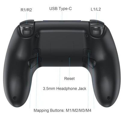 Wireless Game Controller for PlayStation 4 Bluetooth Replacement Gamepad for PS-4 Slim/Pro & Windows PC Rechargeable Portable Double Vibration Joystick Remote Joypad with 1000mAh Battery,Turbo,Mapping
