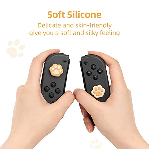 GeekShare Cat Paw Shape Thumb Grip Caps,Soft Silicone Joystick Cover Compatible with Switch/OLED/Switch Lite (Brown & Yellow) - color: Yellow Cat