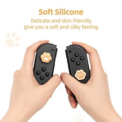 GeekShare Cat Paw Shape Thumb Grip Caps,Soft Silicone Joystick Cover Compatible with Switch/OLED/Switch Lite (Brown & Yellow) - color: Yellow Cat