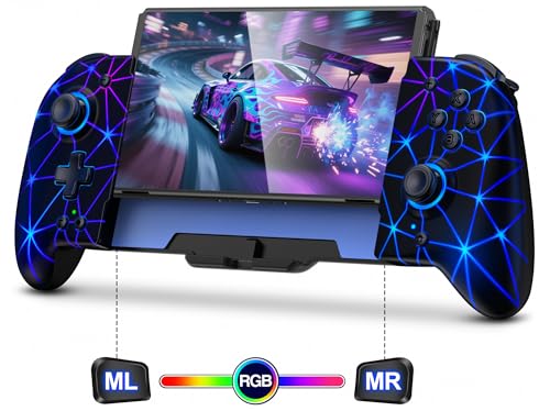 Spican Switch Controllers for Nintendo Switch/Switch OLED, Hall Effect Switch Wireless Pro Controller One-Piece Joypad, Full-Size Handheld Mode Gamepad with RGB Lights/Battery/Turbo/Macro/4 Game Slot - color: Black-Stellar Grid, size: 6.2"/7"