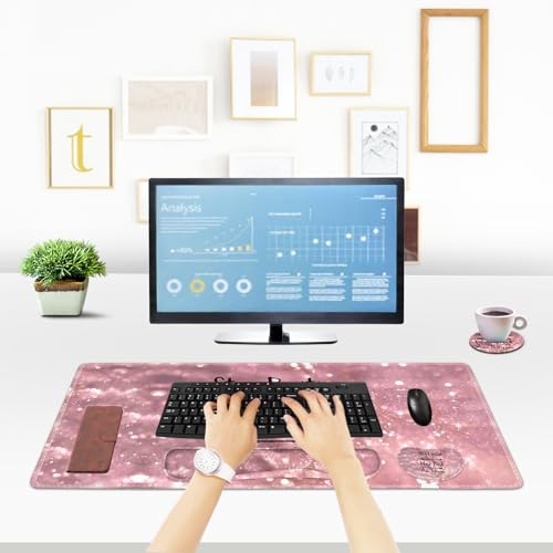 ToLuLu Extended Gaming Mouse Pad, Memory Foam Ergonomic Keyboard Mouse Wrist Rest Support Set, Large Desk Mat with Stitched Edges, Non-Slip Base Mousepad for Home Office Game, Pink Stay Positive - color: Pink Stay Positive