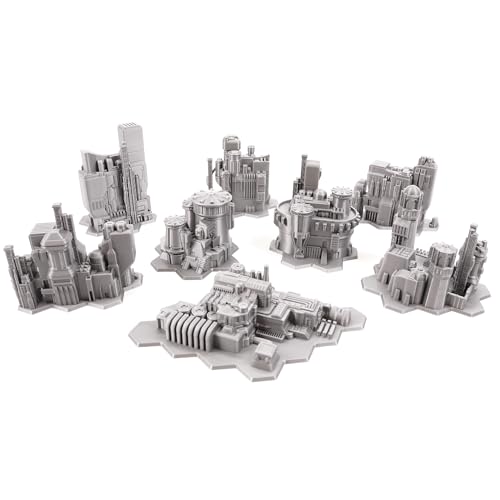Tabletop Terrain 6mm Sci-Fi Cityscape Bundle 2 with Hexes for Miniatures Games Such as Epic Battletech Adeptus Titanicus (Bundle 2 with Hexes) - size: Bundle 2 with Hexes