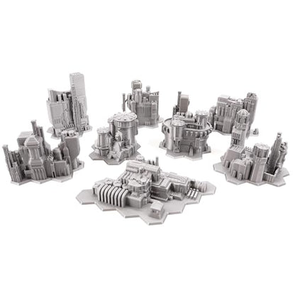 Tabletop Terrain 6mm Sci-Fi Cityscape Bundle 2 with Hexes for Miniatures Games Such as Epic Battletech Adeptus Titanicus (Bundle 2 with Hexes) - size: Bundle 2 with Hexes