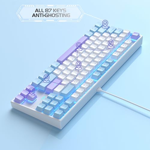 MageGee 75% Mechanical Gaming Keyboard, Red Switch, LED Blue Backlit, 87 Keys Compact TKL Wired Keyboards for Windows Laptop PC Gamer - White/Blue - color: White Blue/Red Switch
