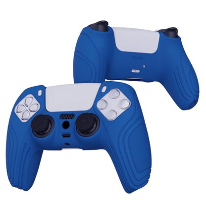 eXtremeRate PlayVital Samurai Edition Blue Anti-Slip Controller Silicone Skin for ps5, Ergonomic Soft Rubber Protective Case for ps5 Controller with Black Thumb Stick Caps - color: Blue