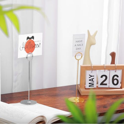 Urban Deco 16 Pieces Table Card Holder 8 inches Silver Place Steel Card holders for Photos, Food Signs, Memo Notes, Weddings, Restaurants, Birthdays. - color: Silver