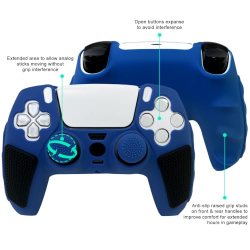 2 Pack Blue Anti-Slip PS5 Controller Skin,Soft Thicken Studded Protective Silicone Cover Skin Grips Compatible with PS5/Slim/Pro Controller and 8 PCS Thumb Grips Caps. (2 Pack Blue) - color: 2 Pack Blue