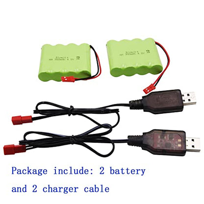 Blomiky 2 Pack JST 4.8V 800mAh Ni-Cd Rechargeable Battery Pack with JST Plug and 2 USB Cable Replacment for Kolegend 1/18 Scale RC Hydraulic Excavator / 1331 JST Battery 2