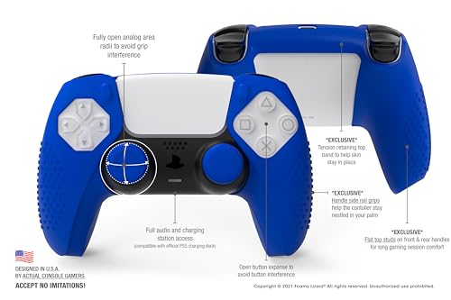 SensePro PS5 Controller Skin Grip, Anti-Slip Studded, Blue | Dock Compatible, Soft Gel Silicone Cover for Playstation 5 Dualsense, Rubber Protector, Raised Thumb Grip Caps - color: Blue