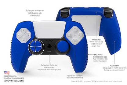 SensePro PS5 Controller Skin Grip, Anti-Slip Studded, Blue | Dock Compatible, Soft Gel Silicone Cover for Playstation 5 Dualsense, Rubber Protector, Raised Thumb Grip Caps - color: Blue