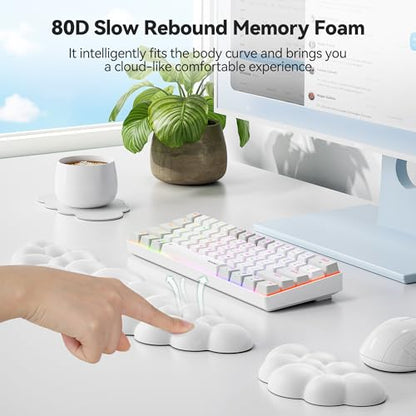 TECKNET Cloud Keyboard Wrist Rest Set, Cloud Wrist Rest with Non-Slip Base, PU Leather Wrist Pad for Keyboard with Ergonomic Memory Foam for Computer Laptop Office Gaming and Pain Relief, White - color: White