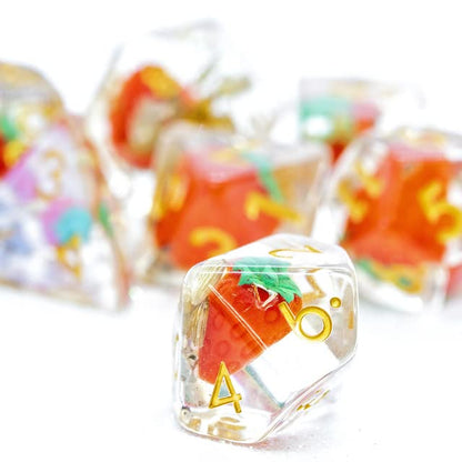 Sage's Portal Familiars and Reagents Resin DND Dice Set Polyhedral Dice Set for Dungeons and Dragons RPG Tabletop TTRPG (Magic Strawberries) - color: Magic Strawberries
