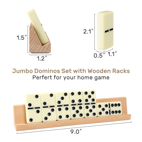 Dominoes Set Adults with 4 Wooden Racks/Trays Double Six Dominoes Travel Set with Portable Case Double 6 Dominoes Set with 4 Tiles Holders 28 Tiles Dominos Set Family Classic Board Games White - color: White