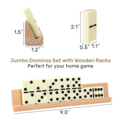 Dominoes Set Adults with 4 Wooden Racks/Trays Double Six Dominoes Travel Set with Portable Case Double 6 Dominoes Set with 4 Tiles Holders 28 Tiles Dominos Set Family Classic Board Games White - color: White