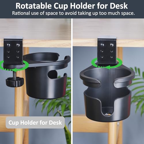 MYITYARD Desk Cup Holder Clamp, Anti-Spill Clip On Table Cup Holder, Rotatable Water Bottle Stand Drink Coffee Mug Storage, Office Accessories for Home and School (Black) - color: Black