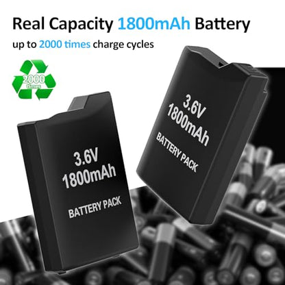 PSP Battery and Charger, 2Pcs 1800mAh 3.6v Lithium Polymer Replacement Rechargeable Batteries with LED Charging Station for PSP 1000 1001, PSP-110, PSP Fat Console - size: for PSP1000