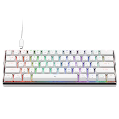 KEMOVE K61SE Gaming Mechanical Keyboard, 60 Percent Wired RGB Backlit N-Key Rollover Compact Mini 61 Keys Keyboard for PC Laptop, Red Switch - color: White-RGB, size: Red Switch