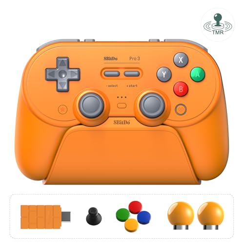 8BitDo Pro 3 Bluetooth Controller for Switch/Switch 2,TMR Joysticks,Programmable Pro Back Buttons&R4/L4 Bumpers,Hall/Tactile Triggers,Swappable ABXY Buttons,for Windows,Apple,SteamOS,Android (Orange) - color: Orange