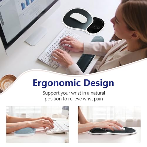 AKIT Ergonomic Mouse Pad and Keyboard Wrist Rest, Gel Wrist Rest for Computer Keyboard, Non-Slip Base, Pain Relief, Mousepad Set for Gaming, Home and Office, Gradient Black - color: Gradient Black