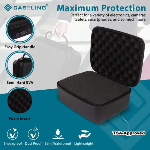 caseling 11x9x5.5 Hard Case with 3-Layer Customizable Pick-and-Pluck Foam | 3 pre-scored foam layers, TSA compliant travel case, rigid EVA shell, electronics and tech gear case, smooth zippers - size: 11" x 9" x 5.5"