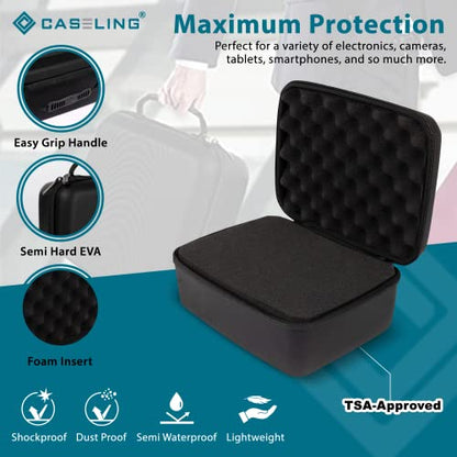 caseling 11x9x5.5 Hard Case with 3-Layer Customizable Pick-and-Pluck Foam | 3 pre-scored foam layers, TSA compliant travel case, rigid EVA shell, electronics and tech gear case, smooth zippers - size: 11" x 9" x 5.5"