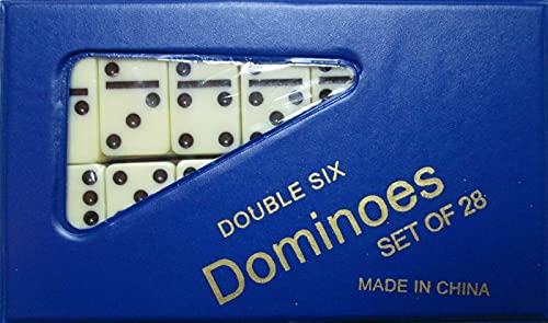 Dominoes Double Six Game Mini Travel Set of 28 Travel Game Tile Size is 1 5/8 inch x 3/4 inch x 1/4 inch for Travel, Case Color May Vary.