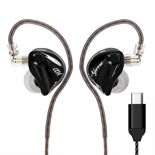CCA Xyrra Dual Driver in-Ear Monitor Headphones,1DD+1BD HiFi IEM Earphones,Wired Gaming Earbuds for Gamers Musicians - color: Black, style: Without Mic,USB-C