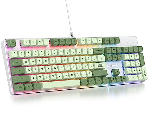 Fogruaden Mechanical Keyboard, Green Matcha, Wired USB 104 Key RGB Backlit Gaming Keyboard with Number Pad, Red Switches, NKRO for Windows Laptop PC Gamer - color: 104 Matcha/Red Switch