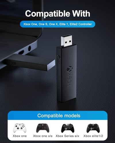 Wireless Adapter for Xbox One Controller Works with PC, Laptops, Tablets, Windows 7 8 10, Compatible with Xbox One, One S, One X, Elite 1, Elite 2 Controller - Low Latency (Black)