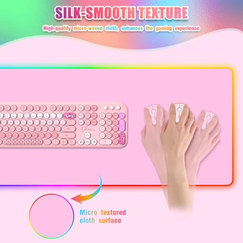 RGB Mousepad Led Mouse Pad Desk Mat I 31.5 x 11.8 Inch Large Mouse Pad I XL Oversized Big Mouse mat 14 Led Light Modes I Anti-Slip Rubber Base Waterproof Keyboard Pad for PC Gaming I Solid Pink - color: Solid Pink