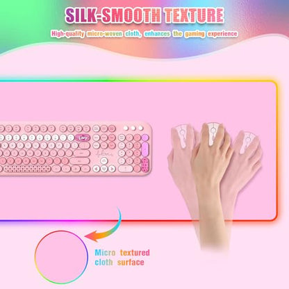 RGB Mousepad Led Mouse Pad Desk Mat I 31.5 x 11.8 Inch Large Mouse Pad I XL Oversized Big Mouse mat 14 Led Light Modes I Anti-Slip Rubber Base Waterproof Keyboard Pad for PC Gaming I Solid Pink - color: Solid Pink