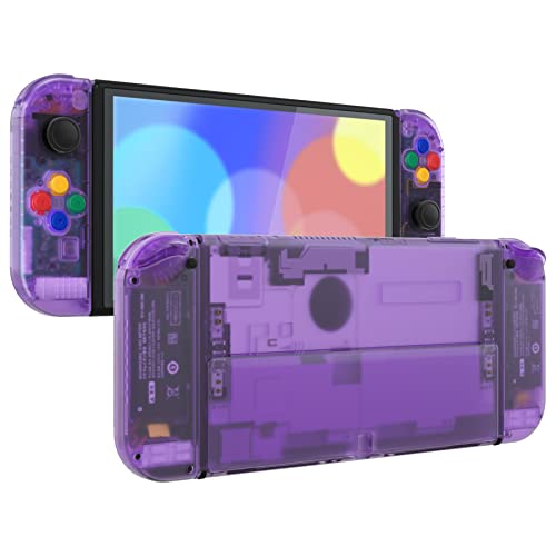 eXtremeRate DIY Full Set Shell for Nintendo Switch OLED, Replacement Console Back Plate & Kickstand, Custom NS Controller Housing with Full Set Buttons for Nintendo Switch OLED - Clear Atomic Purple - color: Clear Atomic Purple