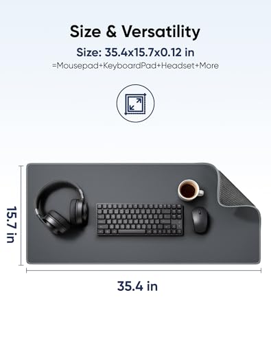 Reniteco Waterproof Large Office & Gaming Mouse Pad, 35.4" x 15.7" x 0.12" | Anti-Fray Stitched Edges, Premium Textured Surface, Non-Slip Rubber Base, Water and Stain Resistant Protection - color: Matte Gray, size: 35.4''x15.7''x0.12"