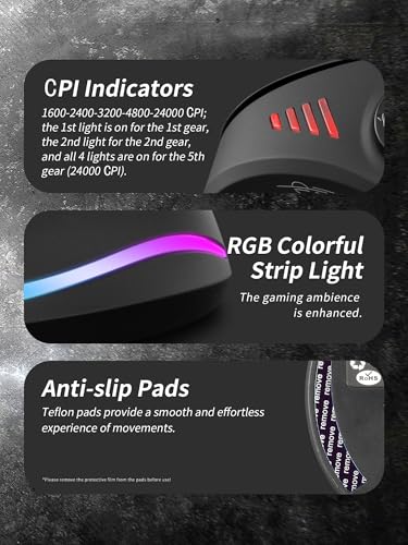 JOMAA Triple Mode Wireless Gaming Mouse - 24000 CPI, Bluetooth 5.0, 2.4GHz, Wired RGB Ergonomic Mouse with 12 Programmable Buttons for laptops, Desktop Computers, Tablets