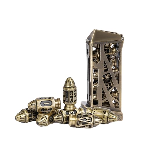 UDIXI Metal DND Bullet Dice Set, Polyhedral Metal Dice Set for D&D RPG | Ancient Bronze Color, Magazines Container and PU Leather Bag, for Dungeons and Dragons Role Playing Games and Tabletop Games - color: Ancient Bronze