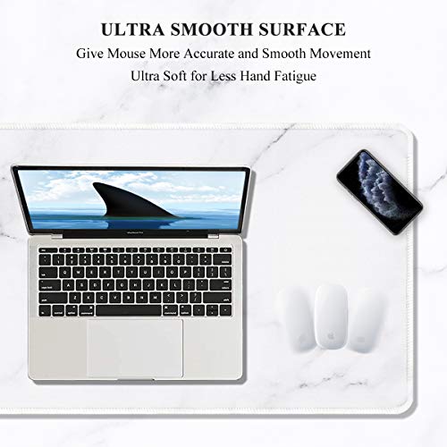 Auhoahsil Large Gaming Mouse Pad, Marble Theme XXL 35.4 x 15.7 in Desk Pad Stitched Non-Slip Rubber Long Computer Mousepad Thin Extended Full Size Desk Mat for Desktop, Laptop, Wireless Mice, White - color: 17 Modern Marble, size: 35.5L x 15.7W inches